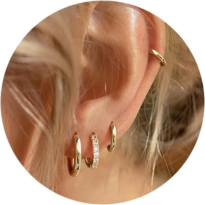JINEAR 4 Pairs Gold Hoop Earrings Set for Women, 14K Plated Chunky Gold Hoop Earrings Dainty Simple Gold Earrings Hypoallergenic Non Tarnish Small Hoop Earrings Cartilage Earrings Jewelry Gift