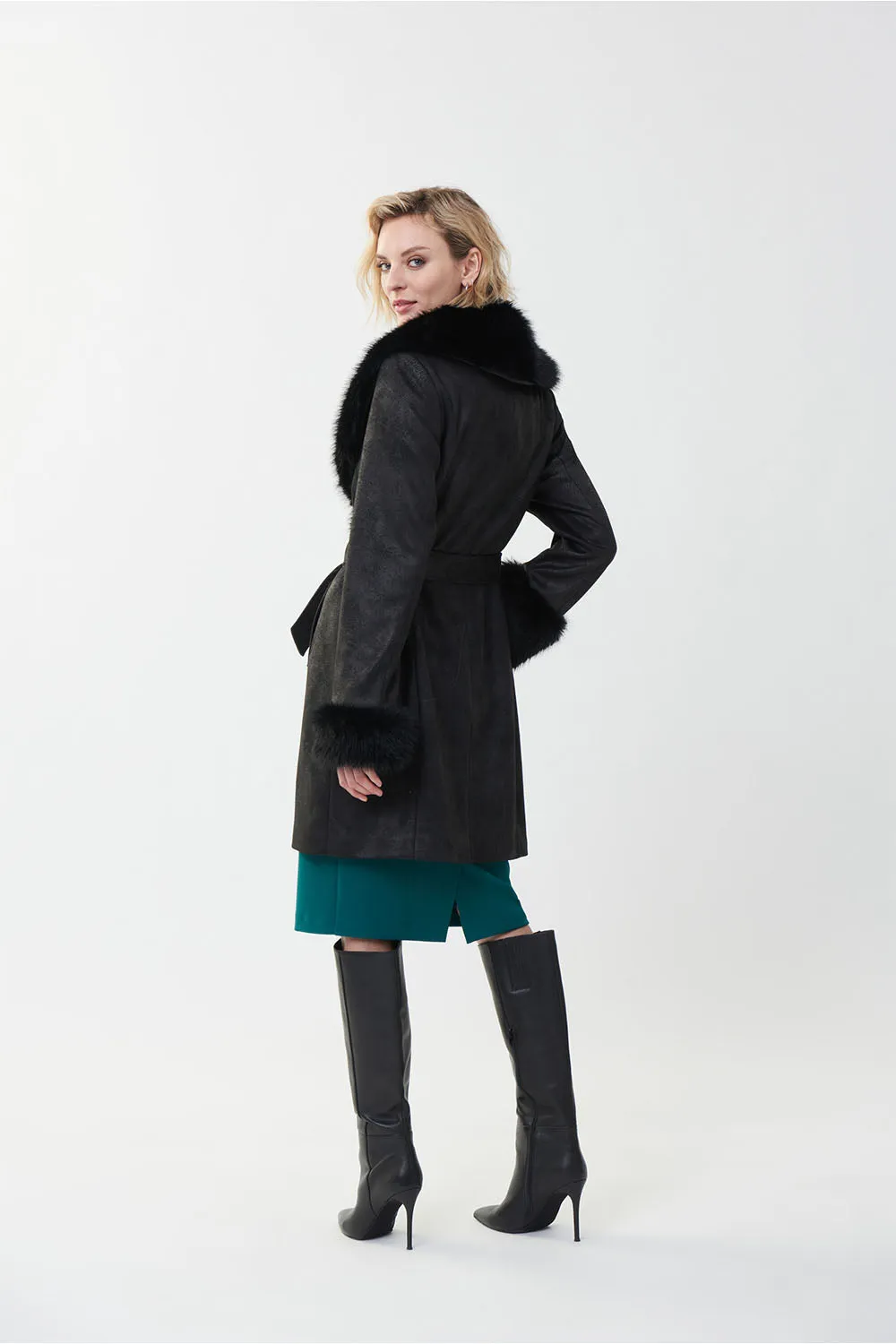 Joseph Ribkoff Wrap Fur Trim Jacket Jr223918