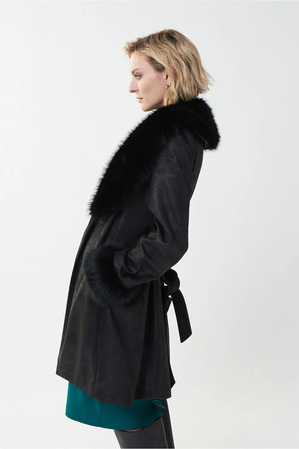 Joseph Ribkoff Wrap Fur Trim Jacket Jr223918