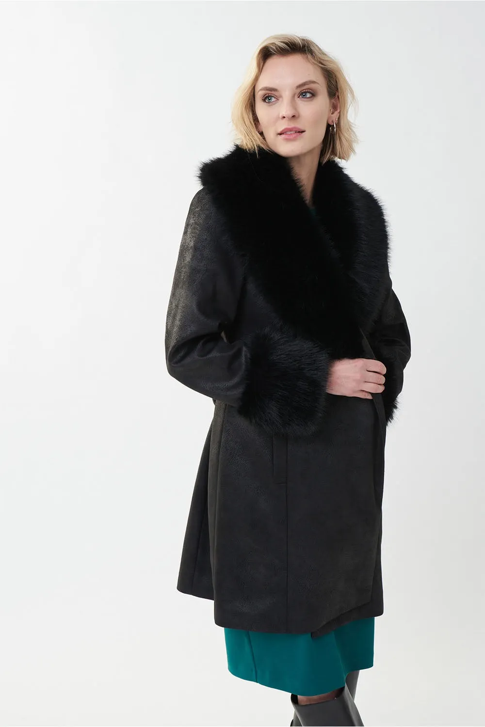 Joseph Ribkoff Wrap Fur Trim Jacket Jr223918