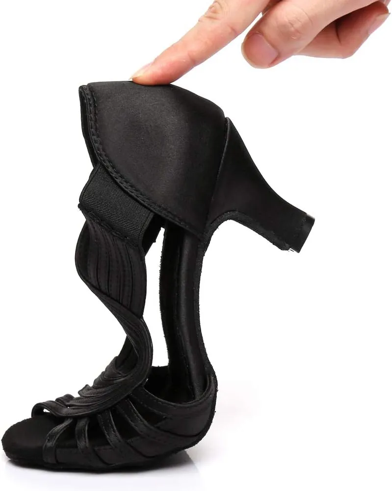 JUODVMP Ballroom Dance Rhinestone Latin Salsa Performance Heels Shoes Peep-Toe Dance Shoes,Model YCD5