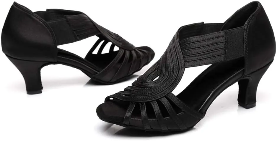 JUODVMP Ballroom Dance Rhinestone Latin Salsa Performance Heels Shoes Peep-Toe Dance Shoes,Model YCD5
