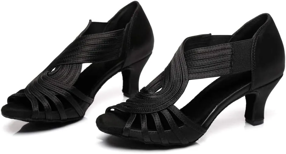JUODVMP Ballroom Dance Rhinestone Latin Salsa Performance Heels Shoes Peep-Toe Dance Shoes,Model YCD5
