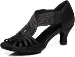 JUODVMP Ballroom Dance Rhinestone Latin Salsa Performance Heels Shoes Peep-Toe Dance Shoes,Model YCD5