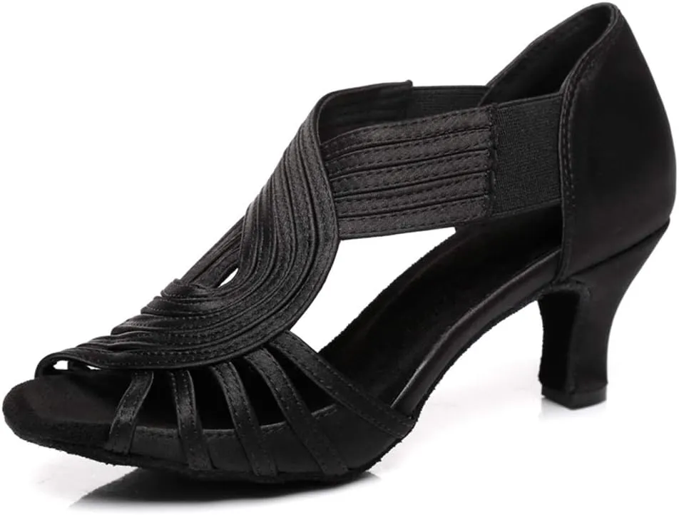 JUODVMP Ballroom Dance Rhinestone Latin Salsa Performance Heels Shoes Peep-Toe Dance Shoes,Model YCD5