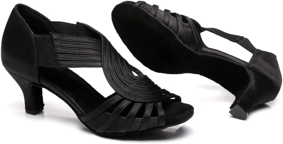 JUODVMP Ballroom Dance Rhinestone Latin Salsa Performance Heels Shoes Peep-Toe Dance Shoes,Model YCD5