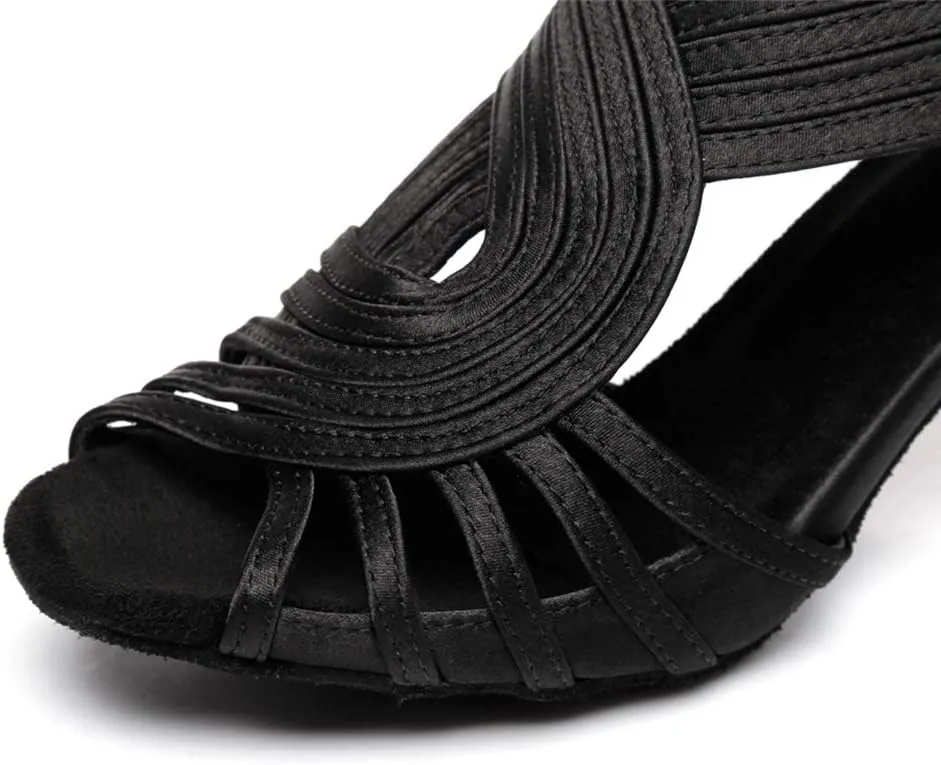 JUODVMP Ballroom Dance Rhinestone Latin Salsa Performance Heels Shoes Peep-Toe Dance Shoes,Model YCD5