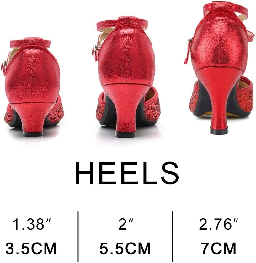 JUODVMP Women's Closed Toe Latin Dance Shoes Net Surface Professional BallroomPerformance Dance Pump Heels,DYWMZK