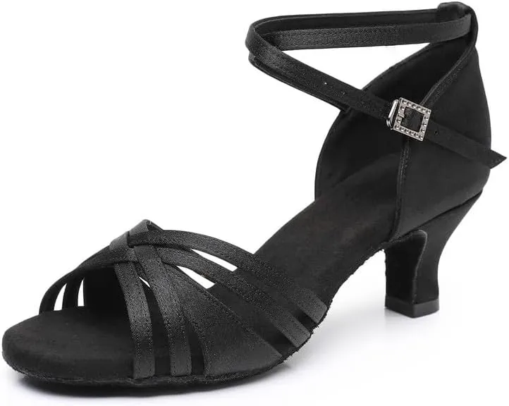 JUODVMP Women's Dance Shoes Satin Braided Ballroom Dancing Heels Professional Dancing Practice Shoes