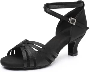 JUODVMP Women's Dance Shoes Satin Braided Ballroom Dancing Heels Professional Dancing Practice Shoes