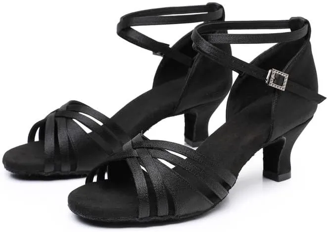 JUODVMP Women's Dance Shoes Satin Braided Ballroom Dancing Heels Professional Dancing Practice Shoes