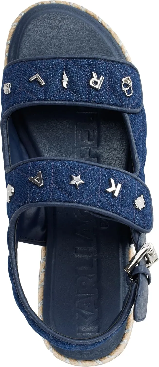 KARL LAGERFELD Women's Cushioned Insole Everyday Charlay Studs-Ankle Sandal Flat