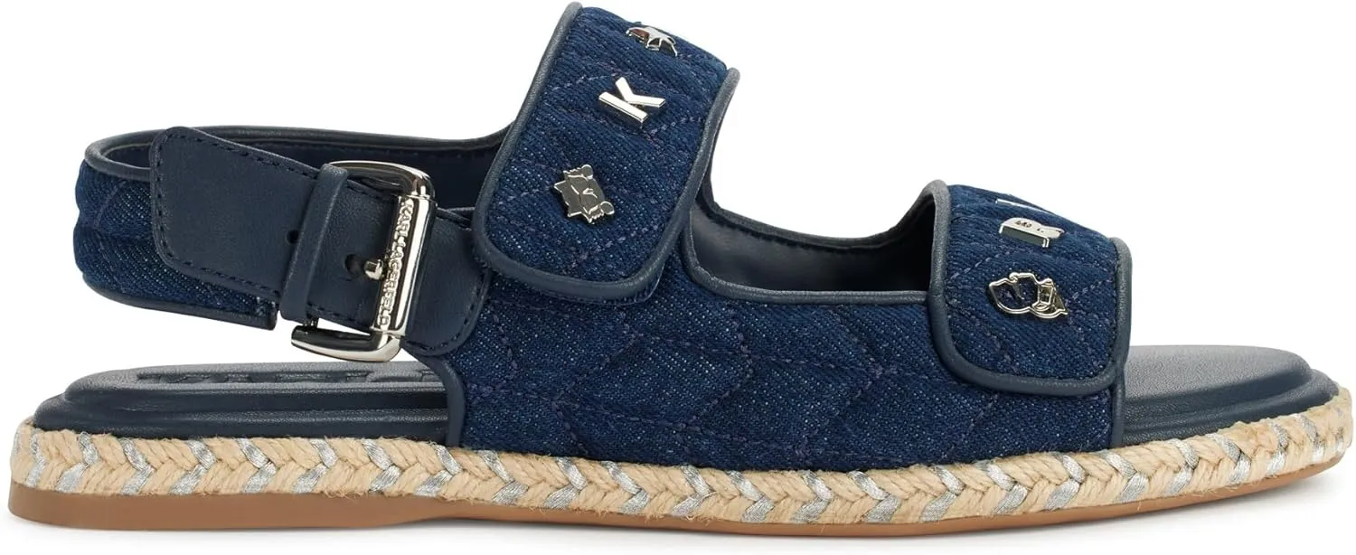 KARL LAGERFELD Women's Cushioned Insole Everyday Charlay Studs-Ankle Sandal Flat