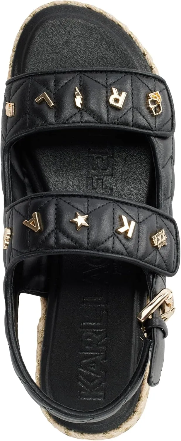 KARL LAGERFELD Women's Cushioned Insole Everyday Charlay Studs-Ankle Sandal Flat