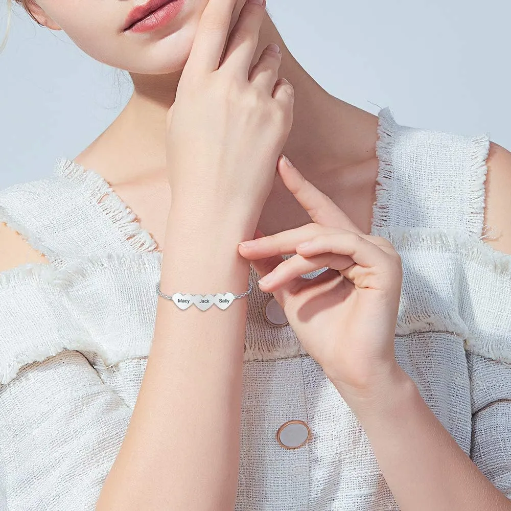 kaululu Personalized Name Bracelets for Women Hearts Bracelet Women's Link Bracelets with Name Adjustable Bracelets Custom Engraved Bracelets for Mother Wife BFF Christmas Birthday Gift