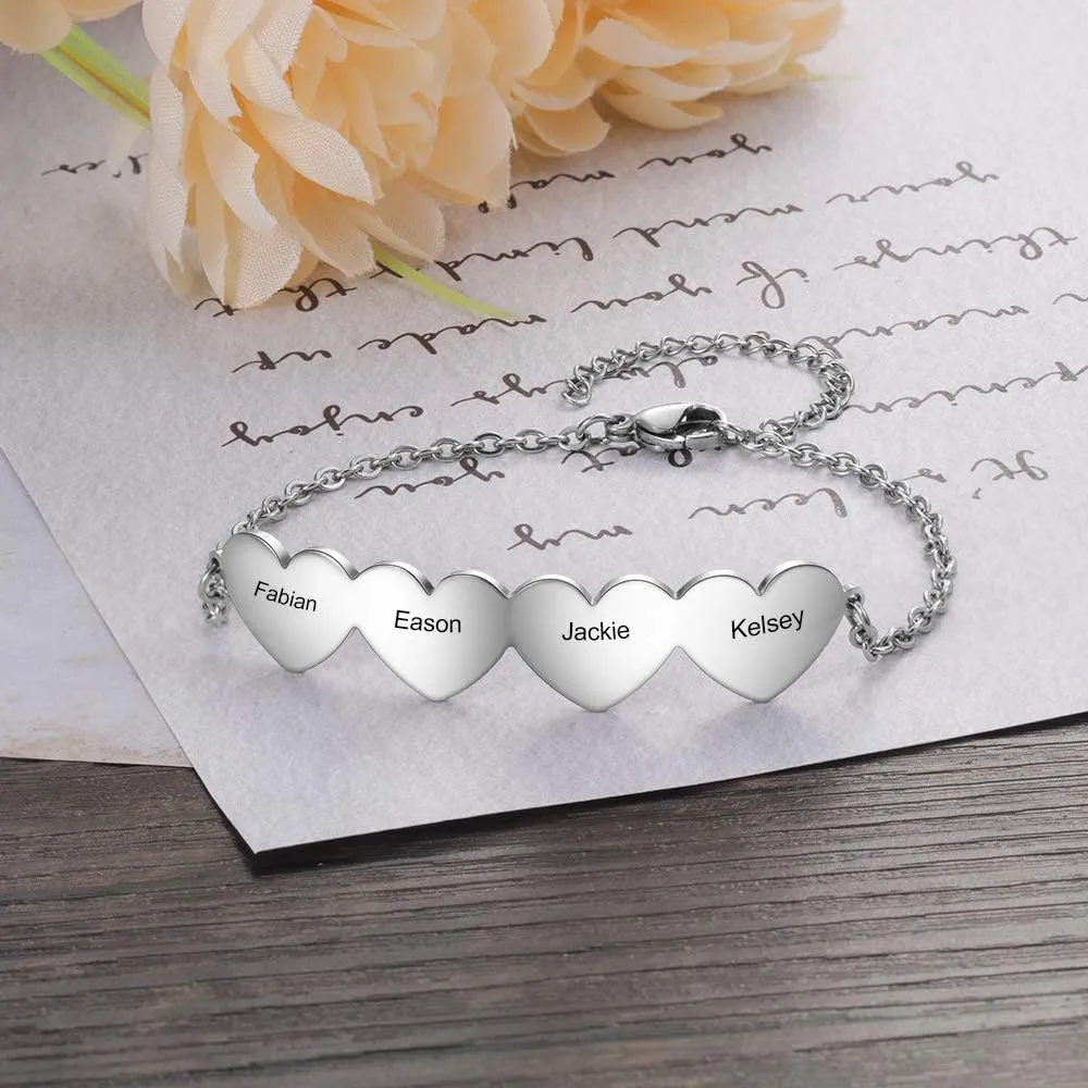 kaululu Personalized Name Bracelets for Women Hearts Bracelet Women's Link Bracelets with Name Adjustable Bracelets Custom Engraved Bracelets for Mother Wife BFF Christmas Birthday Gift