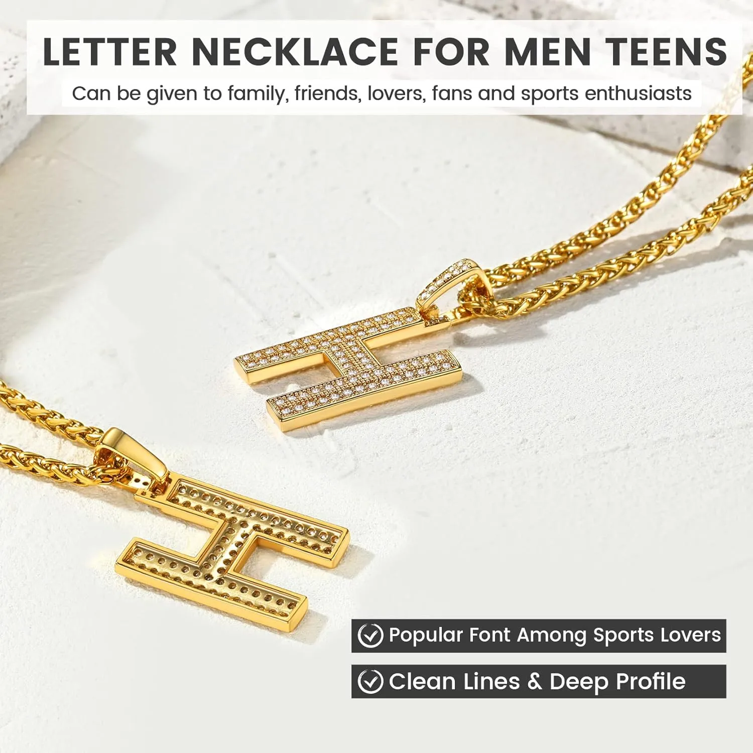 KeyStyle Initial Necklaces For Men, Bling Letters Chain Necklace Hip Hop Simulated Diamond Name Pendant with Tennis Chain Spiga Chains