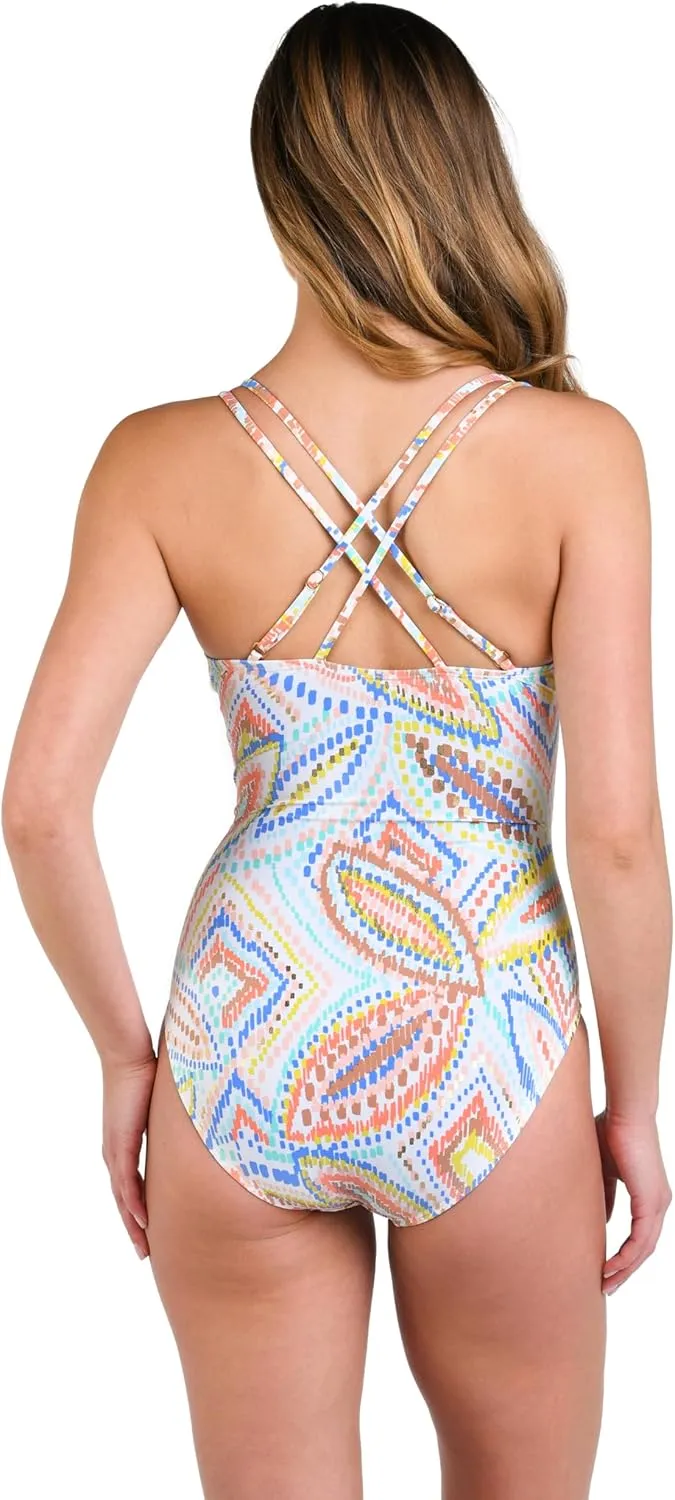 La Blanca Women's Underwire Lace Up One Piece Swimsuit