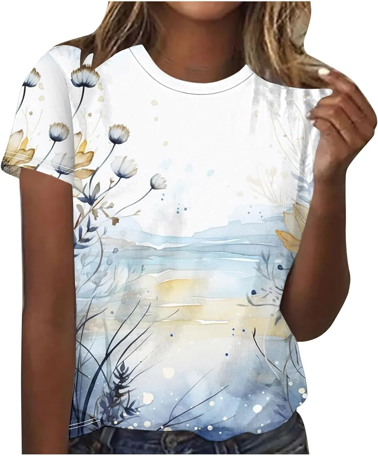Lastesso Women Fashion Floar Print T Shirt Casual Loose Fit Crewneck Short Sleeve T Shirt Soft Spring Summer Tees