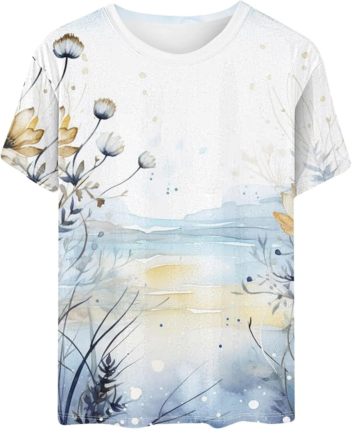 Lastesso Women Fashion Floar Print T Shirt Casual Loose Fit Crewneck Short Sleeve T Shirt Soft Spring Summer Tees