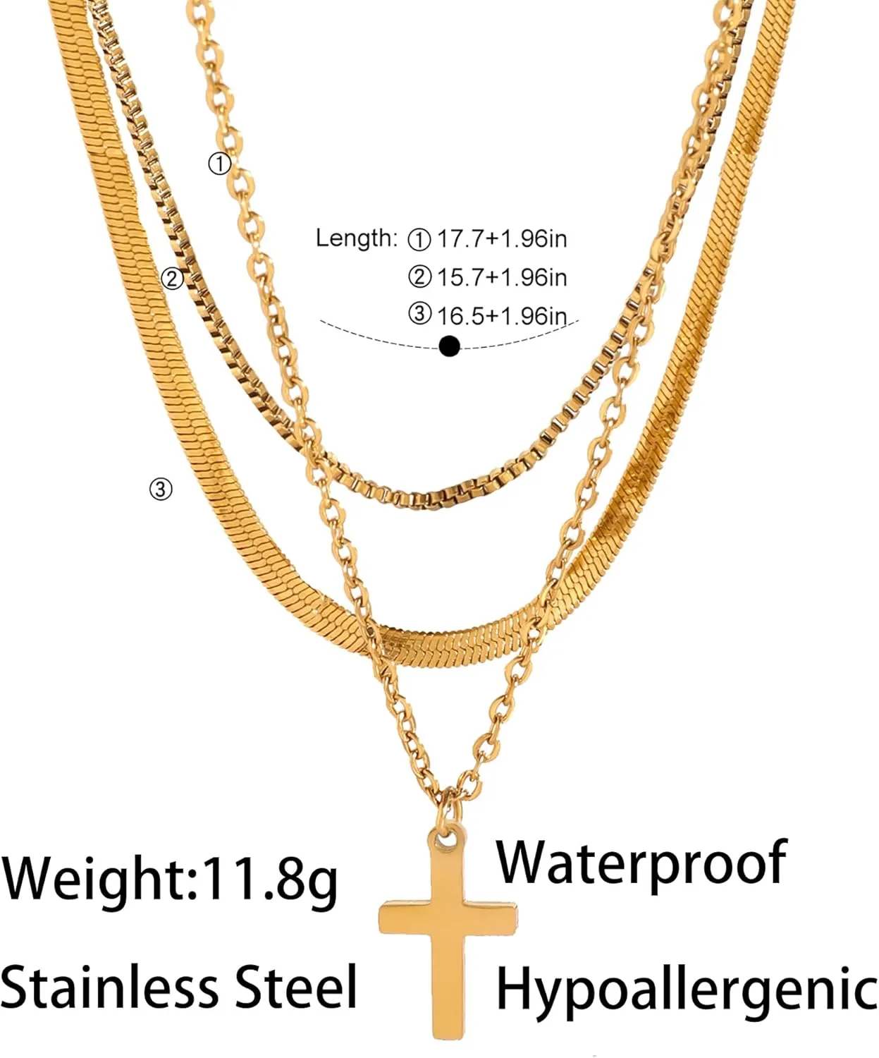 Layered Gold Necklace for Women,Stackable 14K Gold Plated Chain Necklace Cross Snake Twisted Layered Pendant Necklace Dainty Gold Chain Necklace Cross Pendant Jewelry Gifts for Women