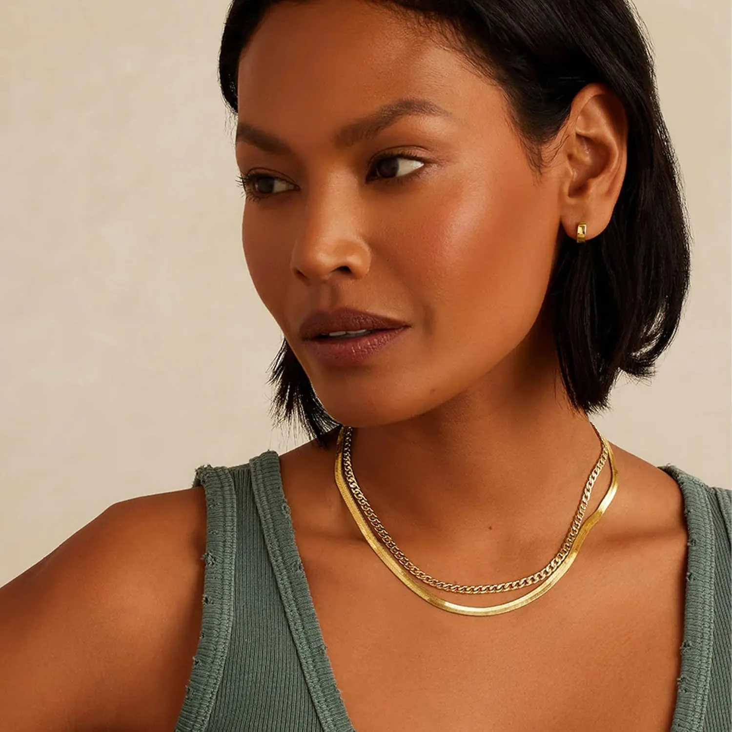Layered Gold Necklaces for Women - 18K Gold Plated Herringbone Paperclip Chain Pearl Cuban Twist Rope Chain Necklace Waterproof Jewelry Dainty Choker Necklace Gold Jewelry for Women Gifts