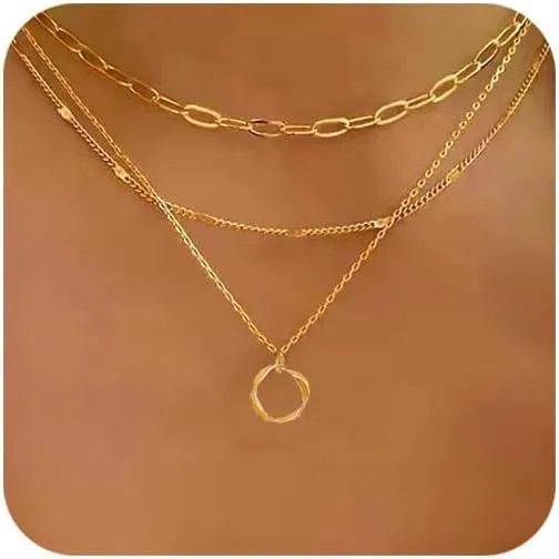Layered Gold Necklaces for Women, 3 Layer Necklace Trendy Paperclip Twisted Pendant Chain Necklace Dainty Layering Choker