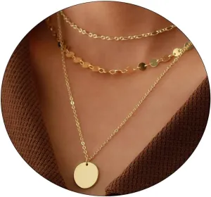 Layered Gold Necklaces for Women Dainty Gold Necklace 14k Gold Plated Cuban Pearl O Box Paper Clip Chain Circle Cross Fashion Pendant Necklaces Trendy Jewelry Set Simple Jewelry Gifts