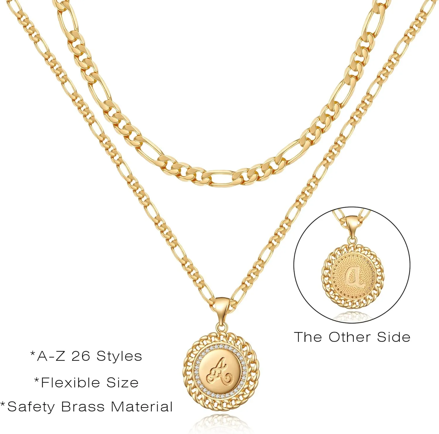 Layered Initial Gold Necklaces for Women, 14K Gold Plated Figaro Chain Initial Necklace for Women Gold Pendent Necklaces Trendy Gold Jewelry for Women