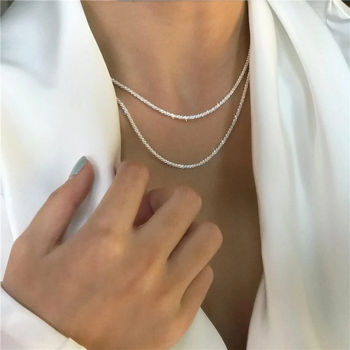 Layered Necklaces for Women Silver Plated Dainty Snake Twist Rope Delicate Layered Necklace Different Length Choker Necklaces Silver Jewelry for Women