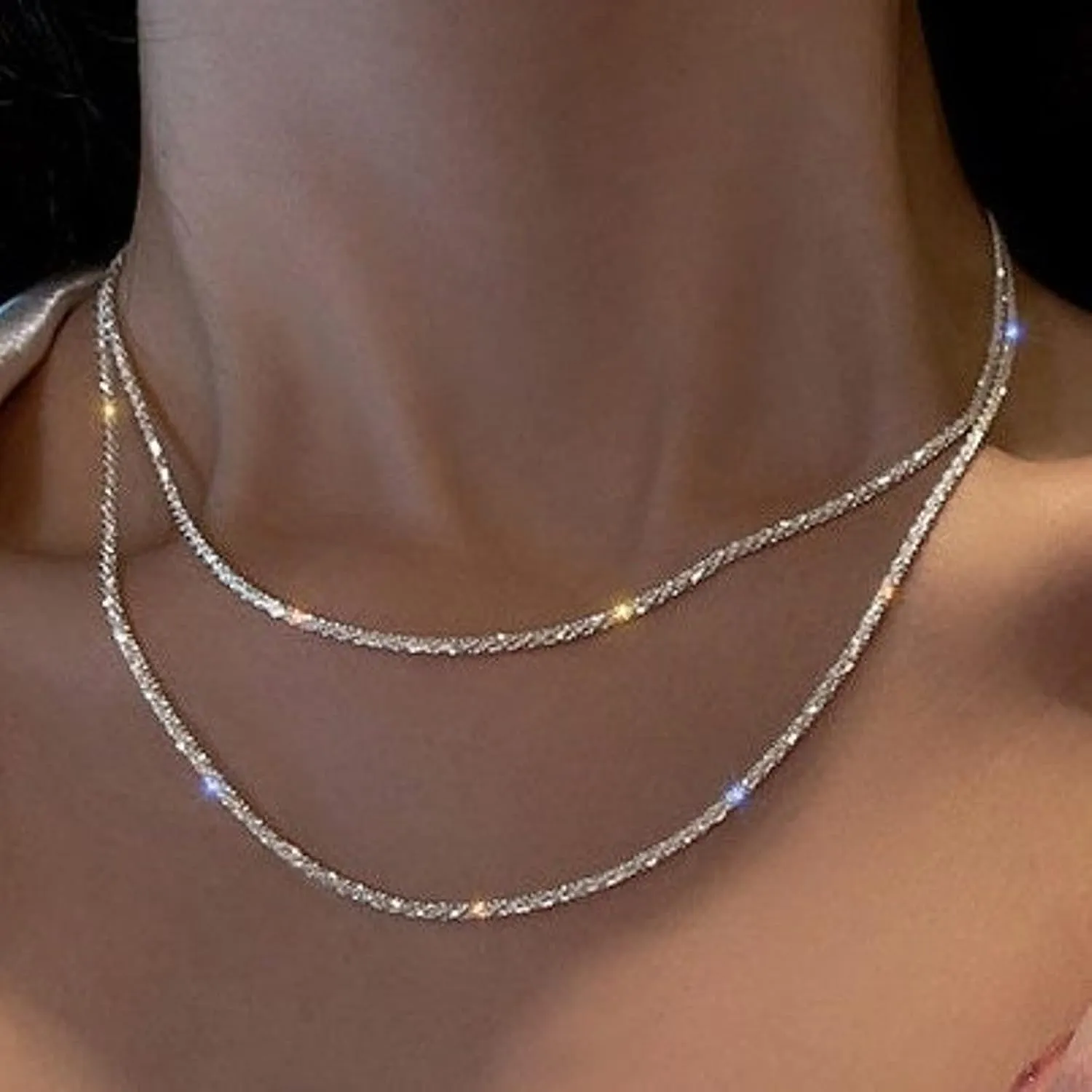 Layered Necklaces for Women Silver Plated Dainty Snake Twist Rope Delicate Layered Necklace Different Length Choker Necklaces Silver Jewelry for Women