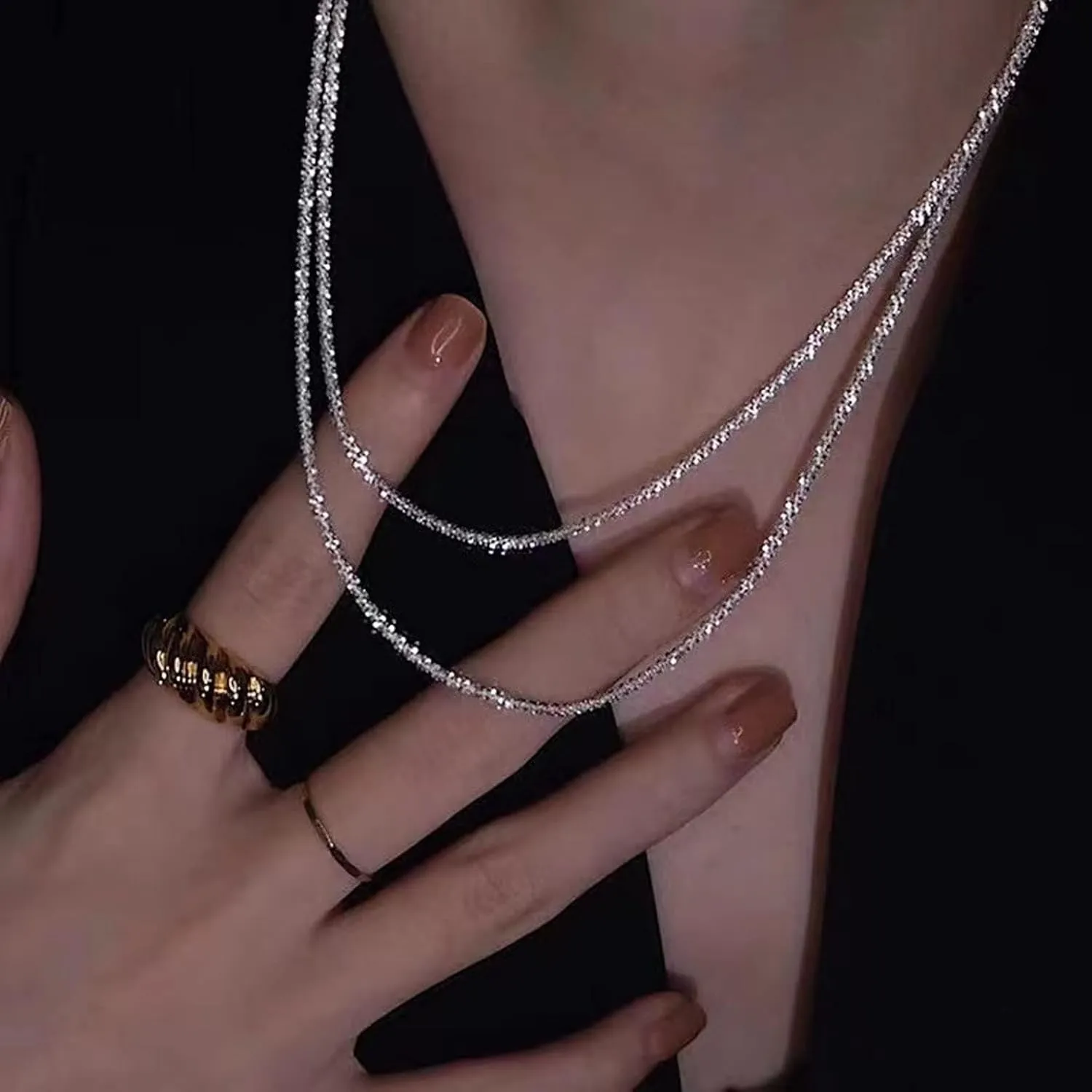 Layered Necklaces for Women Silver Plated Dainty Snake Twist Rope Delicate Layered Necklace Different Length Choker Necklaces Silver Jewelry for Women