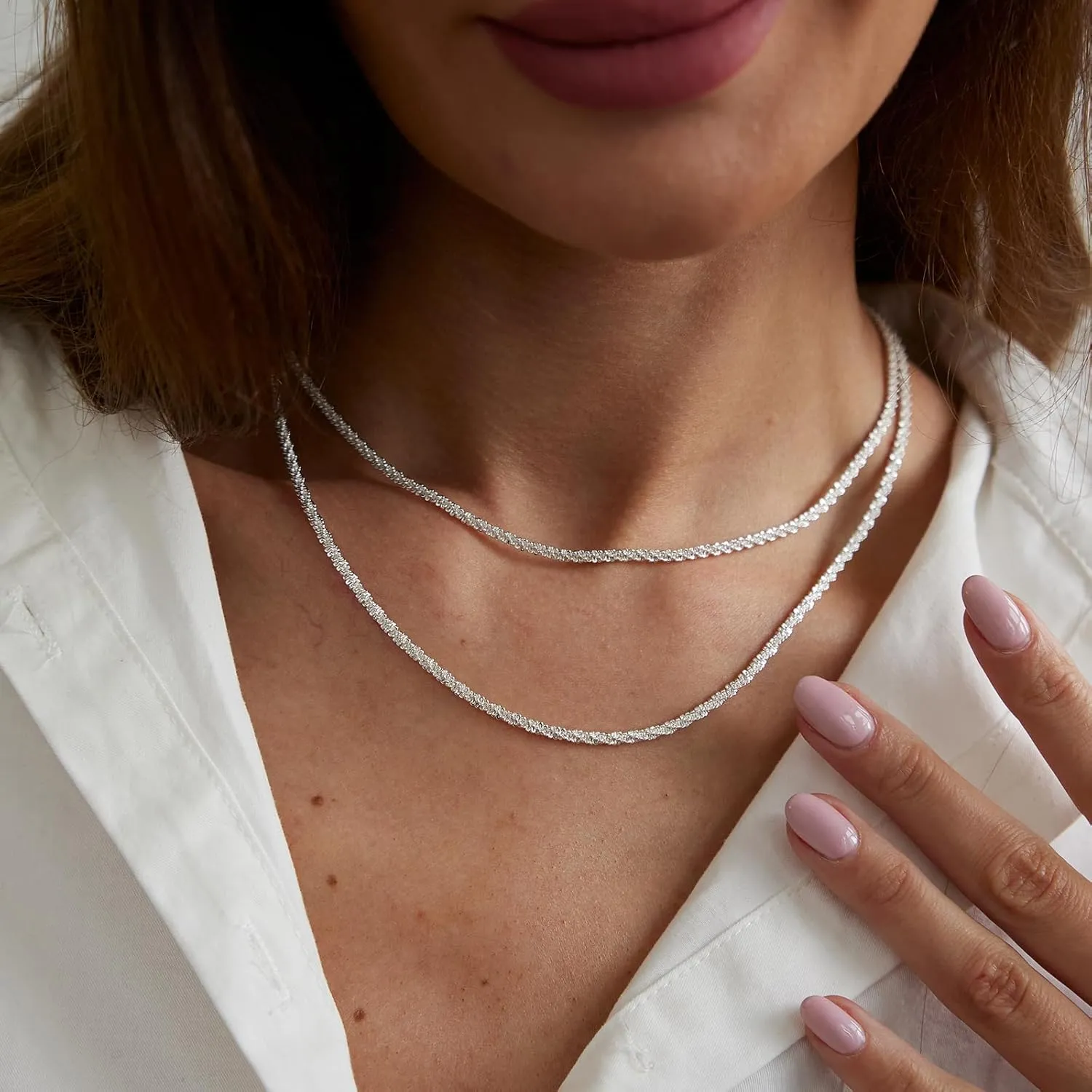 Layered Necklaces for Women Silver Plated Dainty Snake Twist Rope Delicate Layered Necklace Different Length Choker Necklaces Silver Jewelry for Women