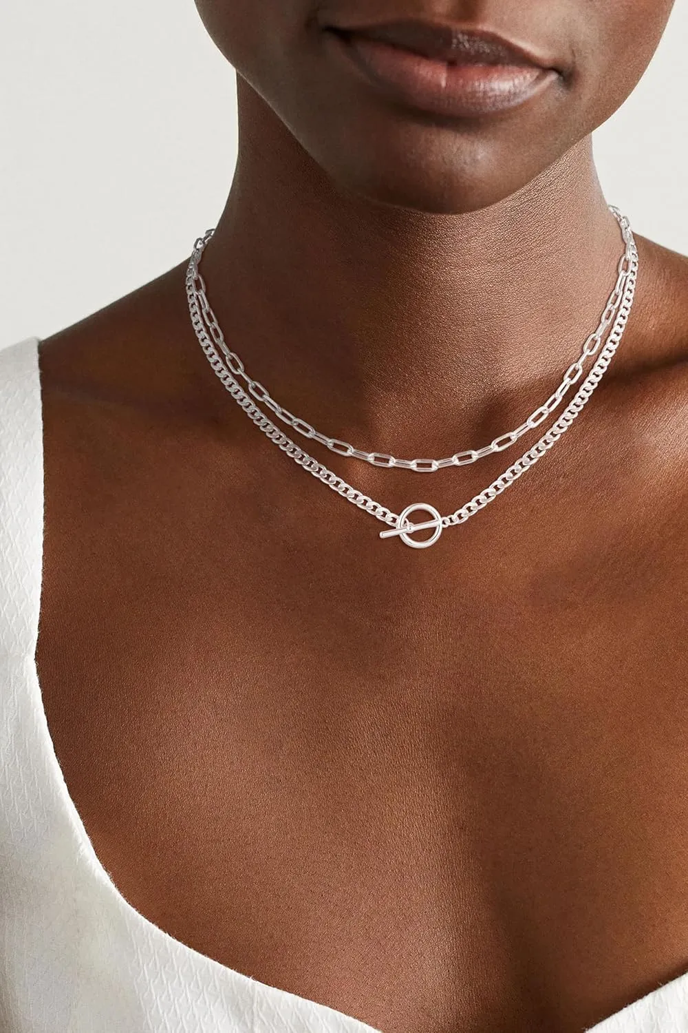 Layered Necklaces for Women Stackable Gold/Silver Plated Cuban Link Toggle Clasp Necklaces Fashion Paperclip Chain Jewelry for Women Ideal Gift