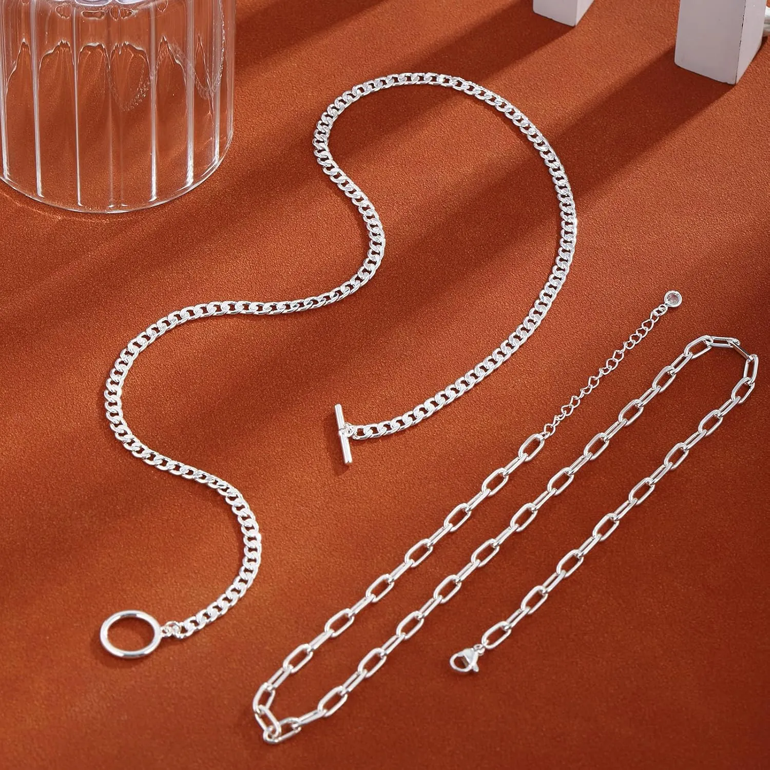 Layered Necklaces for Women Stackable Gold/Silver Plated Cuban Link Toggle Clasp Necklaces Fashion Paperclip Chain Jewelry for Women Ideal Gift