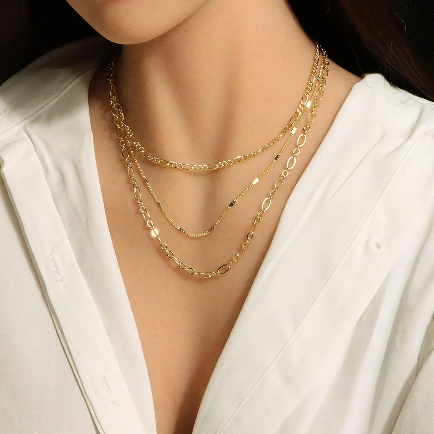 Layered Necklaces for Women Trendy Paperclip Necklace Herringbone Necklace Snake Chain 14k Gold Plated Dot Thin Chain Figaro Gold Chain for Women Jewelry Gift