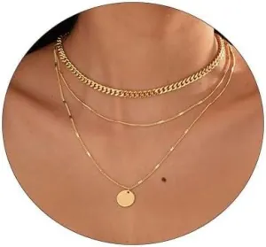 Layered Necklaces for Women,Dainty Gold Necklace Layering Necklaces 14k Gold Plated Cuban Chain Choker Necklace Gold Chain Necklace Women Gold Jewelry Gifts