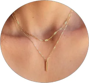 Layered Necklaces for Women,Dainty Gold Necklace Layering Necklaces 14k Gold Plated Paperclip Chain Choker Necklace Gold Chain Necklace Women Gold Jewelry Gifts