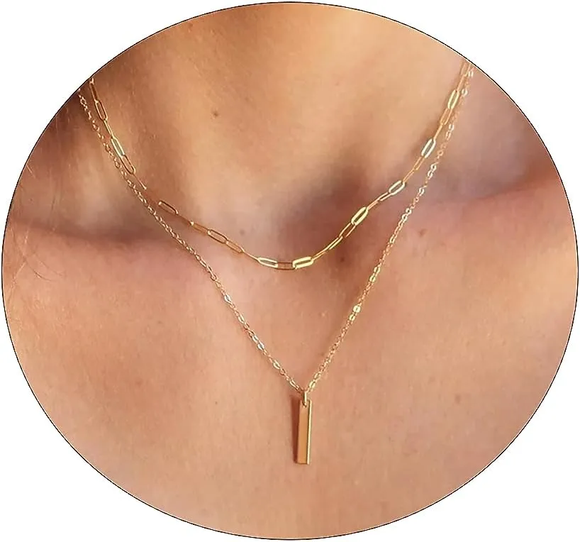 Layered Necklaces for Women,Dainty Gold Necklace Layering Necklaces 14k Gold Plated Paperclip Chain Choker Necklace Gold Chain Necklace Women Gold Jewelry Gifts