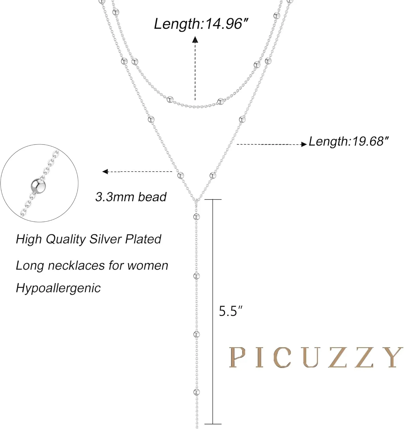 Layered Silver Necklace for Women, Dainty Silver/Gold Plated Long Necklaces for Women Trendy Lariat Y Shaped Cubic Zirconia Pendant Necklaces Fashion Jewelry for Women Christmas Gifts