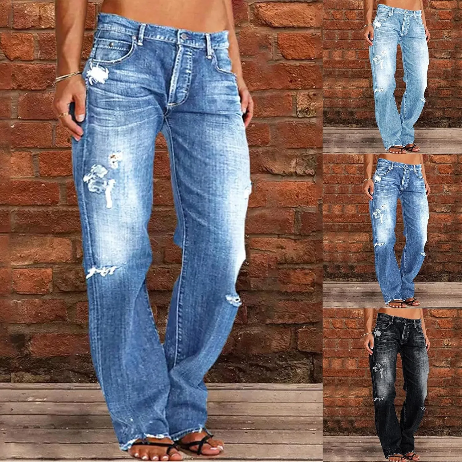 LCMTWX Trendy Jeans for Women 2024 Bib Washed Overalls Rompers Ripped Women's Denim Women's Jeans Flare Stretch