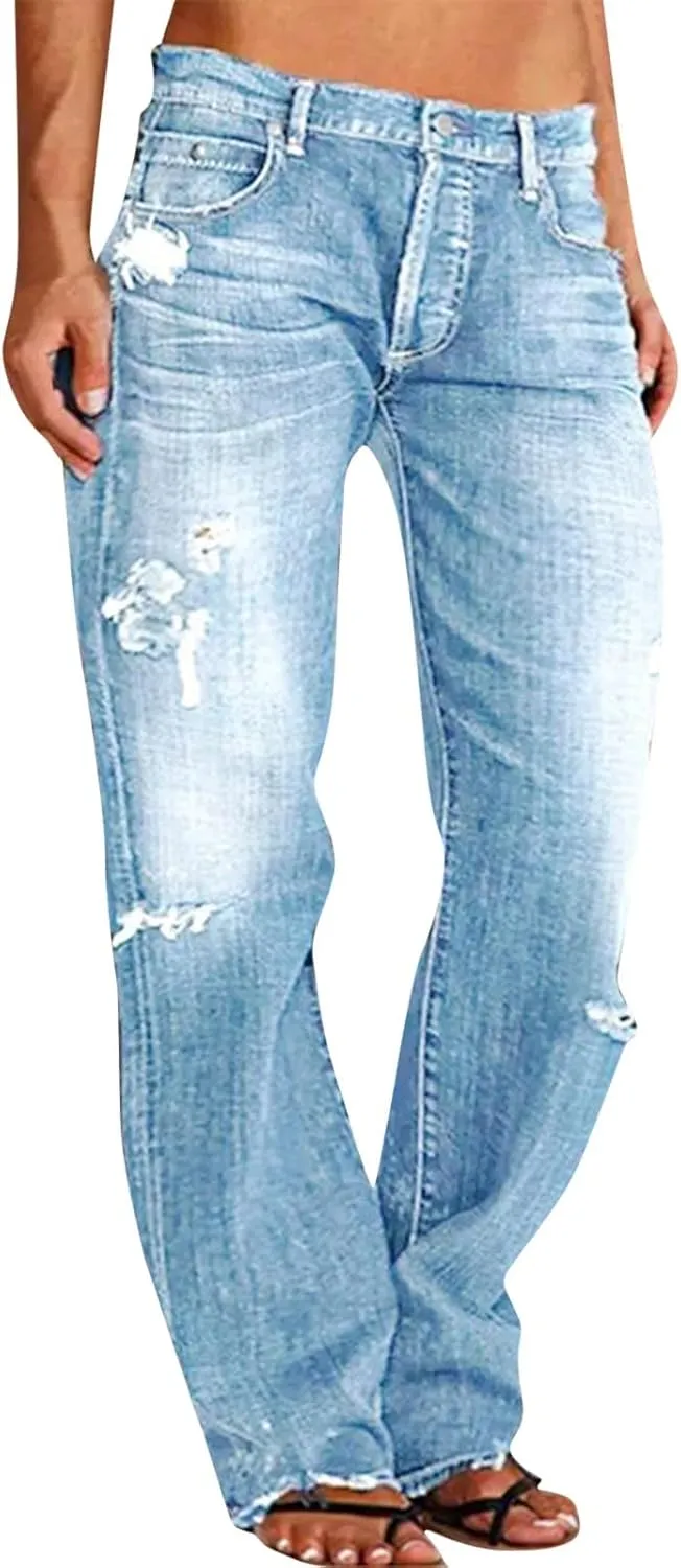 LCMTWX Trendy Jeans for Women 2024 Bib Washed Overalls Rompers Ripped Women's Denim Women's Jeans Flare Stretch