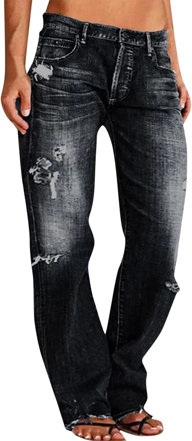 LCMTWX Trendy Jeans for Women 2024 Bib Washed Overalls Rompers Ripped Women's Denim Women's Jeans Flare Stretch