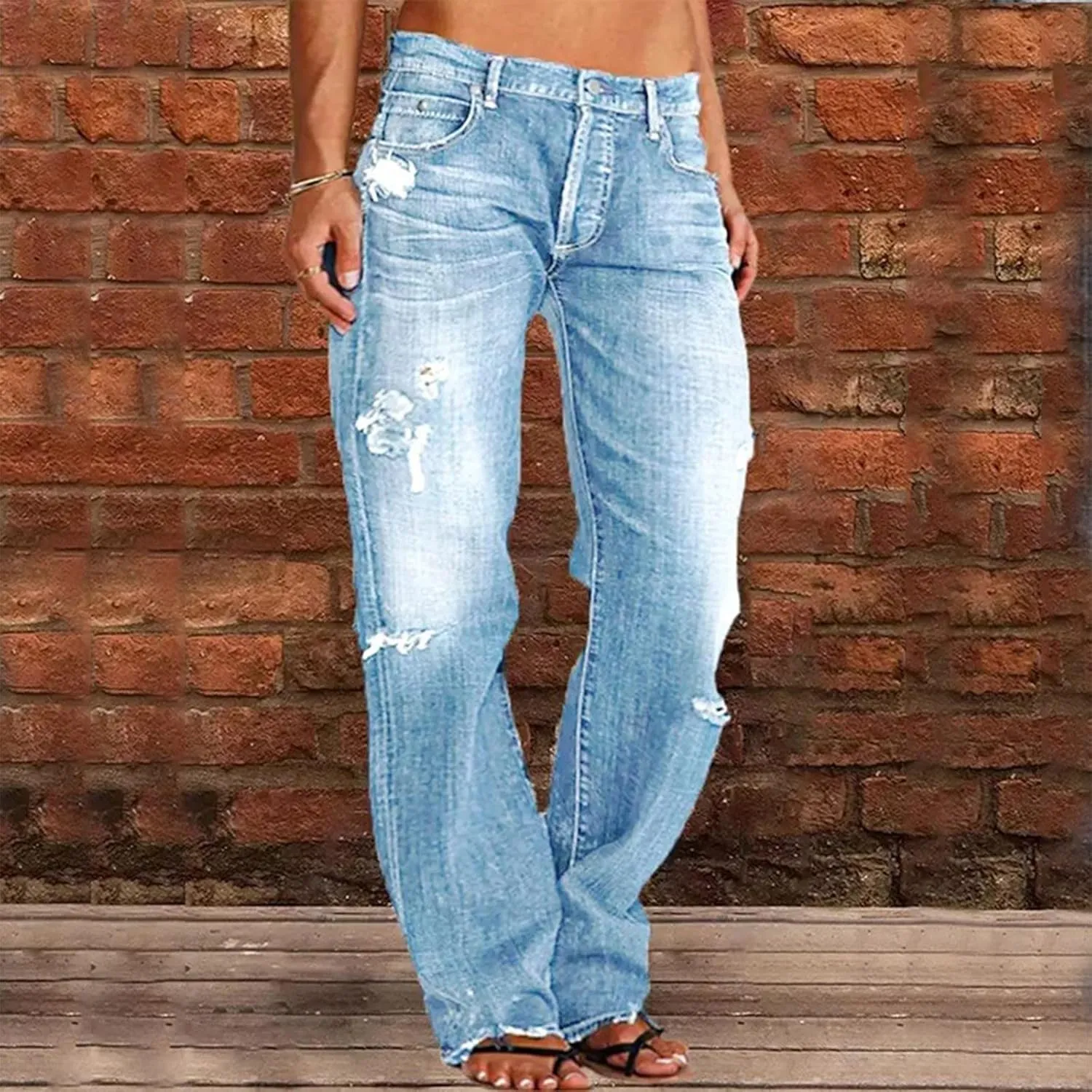 LCMTWX Trendy Jeans for Women 2024 Bib Washed Overalls Rompers Ripped Women's Denim Women's Jeans Flare Stretch