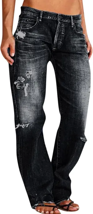 LCMTWX Trendy Jeans for Women 2024 Bib Washed Overalls Rompers Ripped Women's Denim Women's Jeans Flare Stretch