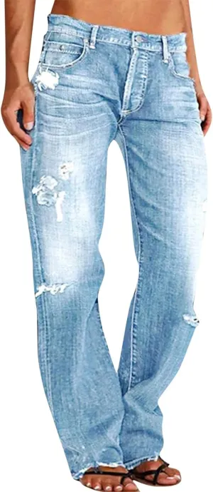 LCMTWX Trendy Jeans for Women 2024 Bib Washed Overalls Rompers Ripped Women's Denim Women's Jeans Flare Stretch