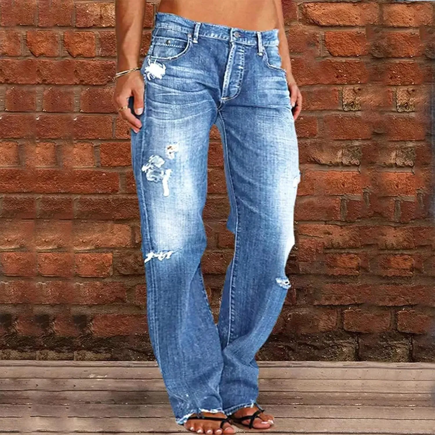 LCMTWX Trendy Jeans for Women 2024 Bib Washed Overalls Rompers Ripped Women's Denim Women's Jeans Flare Stretch