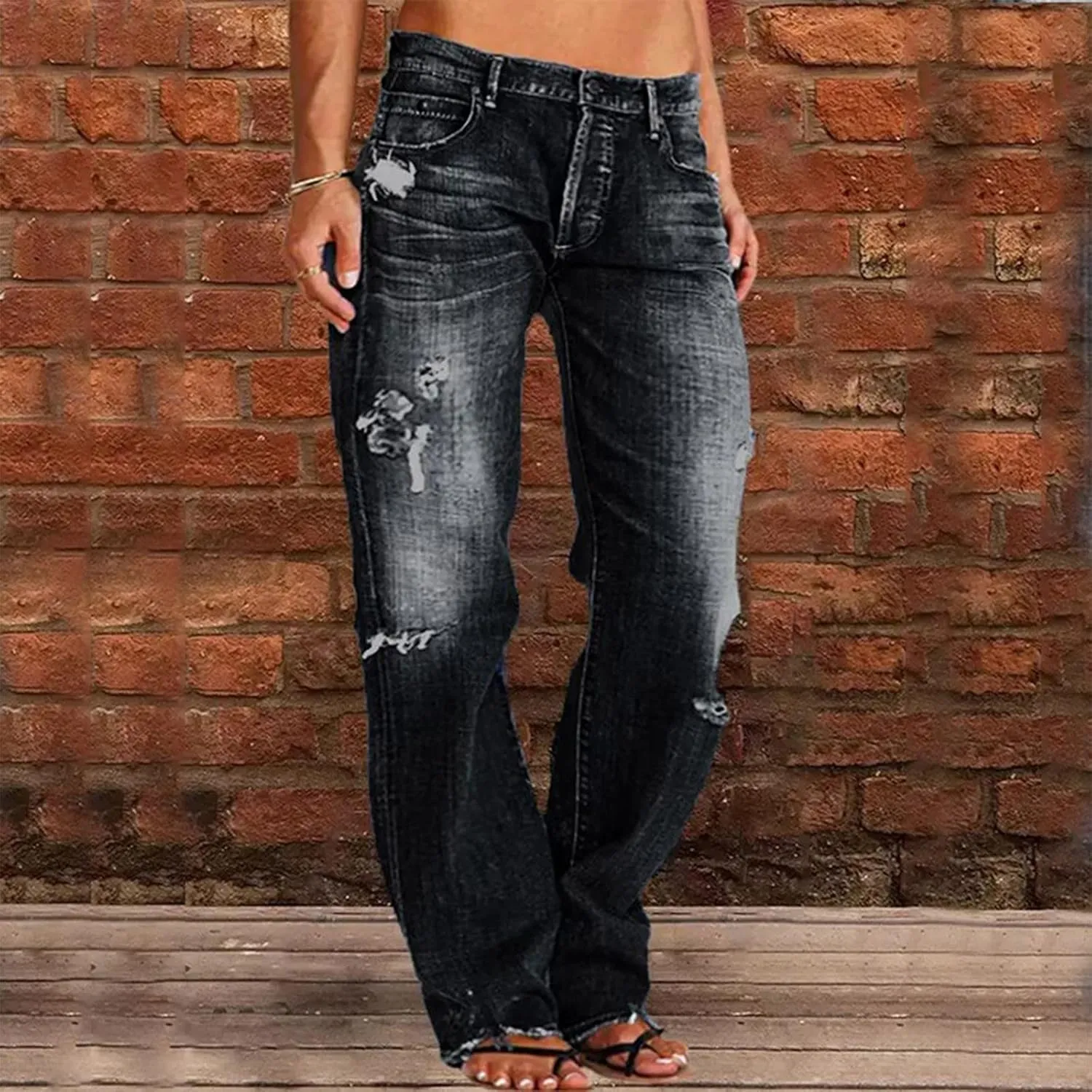 LCMTWX Trendy Jeans for Women 2024 Bib Washed Overalls Rompers Ripped Women's Denim Women's Jeans Flare Stretch