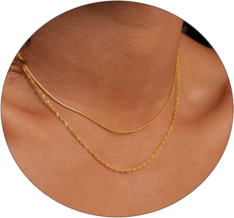 LEXODY Stackable Necklaces for Women 14k Gold Plated Layered Gold Necklaces Dainty Gold Necklace Dot Thin Paperclip Snake Chain Choker Necklace For Women Shine Jewelry Gifts for Women