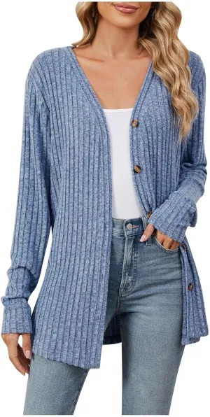 Lightweight Cardigan Sweaters Women 2024 Fall Fashion Long Sleeve Open Front Button Down V Neck Knit Jacket Winter